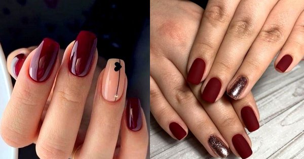 Bordowy manicure - galeria wiosenny zdobień
