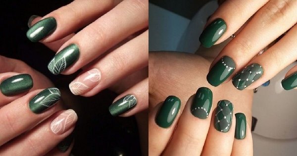 Szmaragdowy manicure - 21 pomysłów na manicure w kolorze butelkowej zieleni