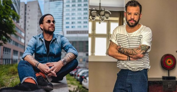 Michał Piróg w granatowym komplecie na urodzinach sklepu. Hit czy Kit?