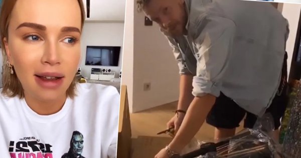 Wzruszona Maffashion pokazuje Sebastiana Fabijańskiego, jak rozpakowuje wózek dla dziecka