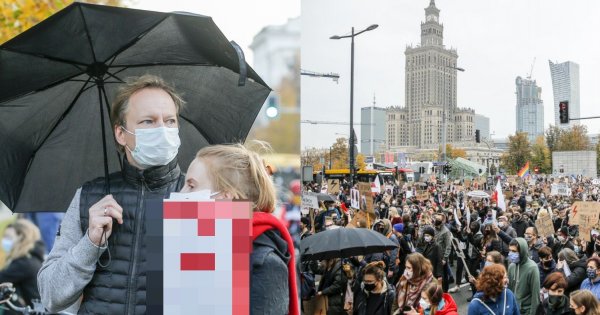 Maciej Stuhr z żoną na Strajku Kobiet w Warszawie. Przyłapali go paparazzi