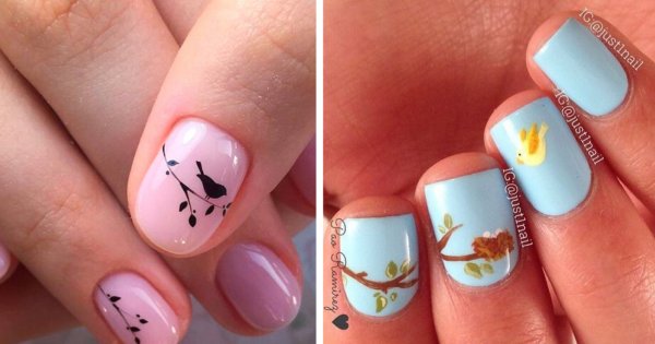 Piękny wiosenny manicure - zdobienia z motywem ptaków