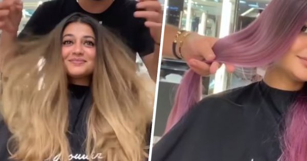 Miała dość ombre hair. Fryzjer sięgnął po szalony kolor farby i wyszło... genialnie!