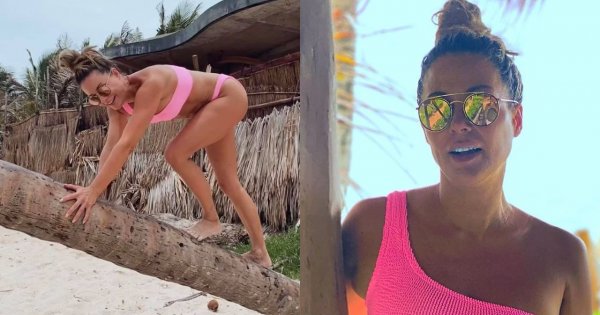 Małgorzata Rozenek w różowym bikini wspina się na drzewo! Znamy cenę i markę kostiumu