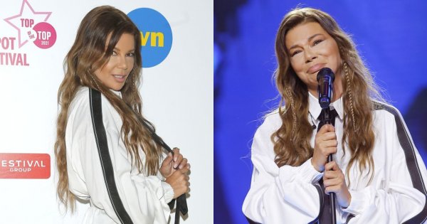 Edyta Górniak na Sopot Festival tylko w białej koszuli i lateksowych kozakach za kolano! Nie obyło się bez wpadki!