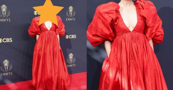 To najgorsza czy najlepsza stylizacja na gali Emmy 2021? Kto się ubrał w tę czerwoną olbrzymią marszczoną suknię z tafty?