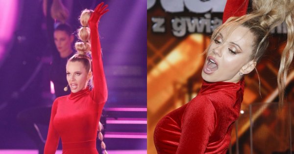 Doda w czerwonym obcisłym kombinezonie na finale "TzG"! Ale warkocz z przedłużanych włosów chyba jej przeszkadzał!