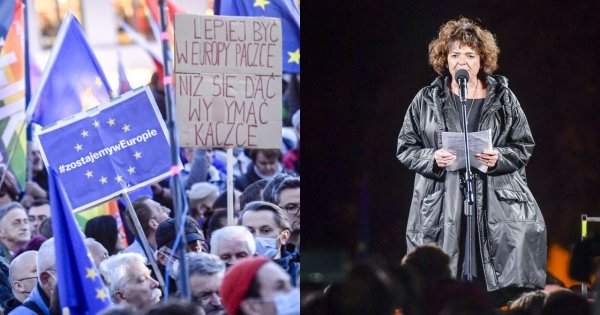 Katarzyna Grochola na proteście za pozostaniem w UE: PiS musi odejść. Ale nie wyborcy PiS-u