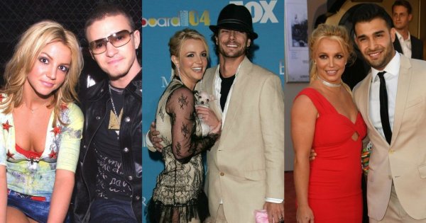 Britney Spears i wszyscy jej partnerzy: Justin Timberlake, Kevin Federline, Adnan Ghalib, Jason Trawick i Sam Asghari