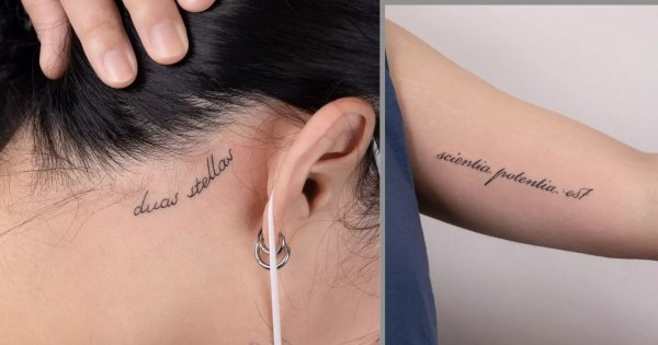 #writingtattoo - tatuaż z małym napisem. To hit wśród kobiet w 2022 roku! Zobacz najlepsze dziary!