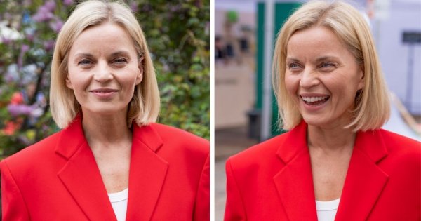 Małgorzata Foremniak w bardzo nietypowej dla siebie stylizacji. Czy marynarka i szwedy to dobry wybór?