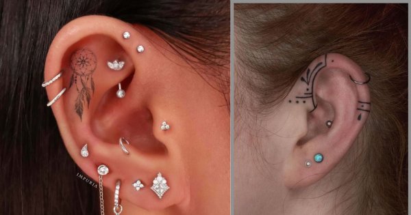 #eartattoo - tatuaż na uchu: kwiat, motyw botaniczny, serduszko, symbole. Zobacz te dyskretne stylizacje!