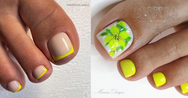 Żółte paznokcie u stóp. 15 propozycji na najpiękniejszy pedicure - trendy na lato 2022