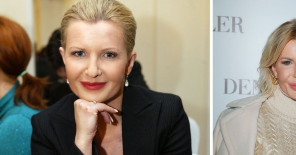 Joanna Racewicz pozuje w kremowej stylizacji na ściance. Co się stało z jej twarzą?!