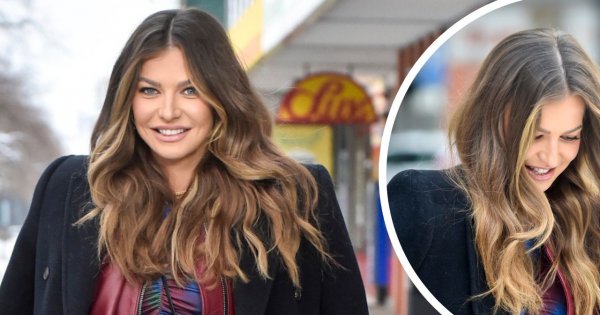 Anna Lewandowska wystrojona w kozaki na szpilce zmierza przez zaspy śnieżne do "Dzień dobry TVN"
