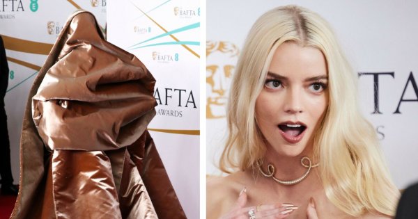 BAFTA 2023: Anya Taylor-Joy w złotej kreacji! Pod połami obszernego materiału skrywała kuse wdzianko!