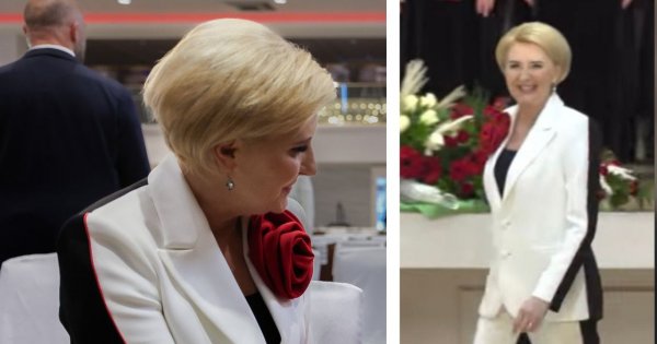 Agata Duda w biało-czarnym garniturze za oceanem [wideo]. Jej stylizacja wywołała memy!