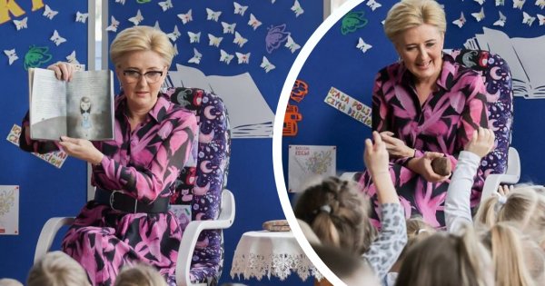 Agata wskoczyła w różową sukienkę w niefortunnie rozmieszczone kropki i udała się do amerykańskiego przedszkola