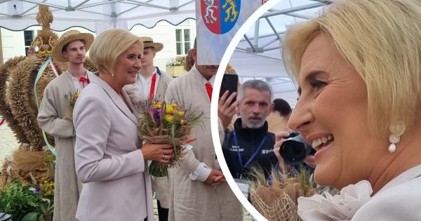 Kremowa i słodziutka jak lukrowana beza Agatka rozdała gospodyniom wiejskim dyplomy za wieńce dożynkowe