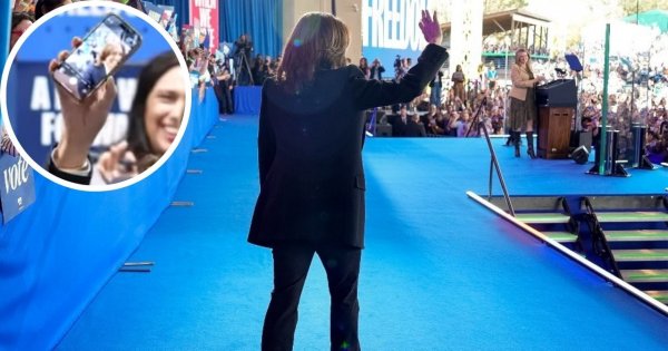 Kamala zaliczyła wpadkę. Obróciła telefon, myśląc, że nikt nie zauważy, co tak naprawdę na nim jest [wideo]