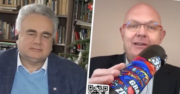 Gość stacji "R" pokazał termos z serduszkiem od Jurka na wizji i dosolił Tomkowi. Nie było czego zbierać [wideo i memy]