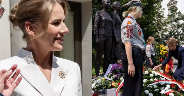 Marta Nawrocka oddała hołd bohaterkom Powstania Warszawskiego. Pierwsza Dama wystąpiła w stylizacji skrojonej dla kobiet 40+ [zdjęcia]