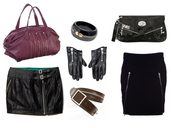 torba, skórzana spódnica Reserved; bransoletka Aldo; rękawiczki H&M; pasek Stefanel; kopertówka Simple; spódnica Mohito