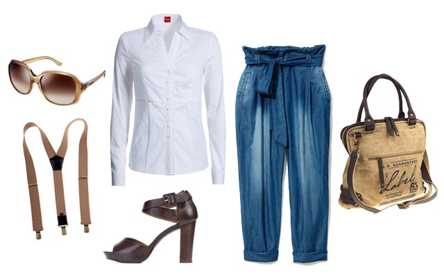 Okulary: Vogue; szelki, torba: Big Star; koszula: Olsen, buty: Ryłko; spodnie: Reserved