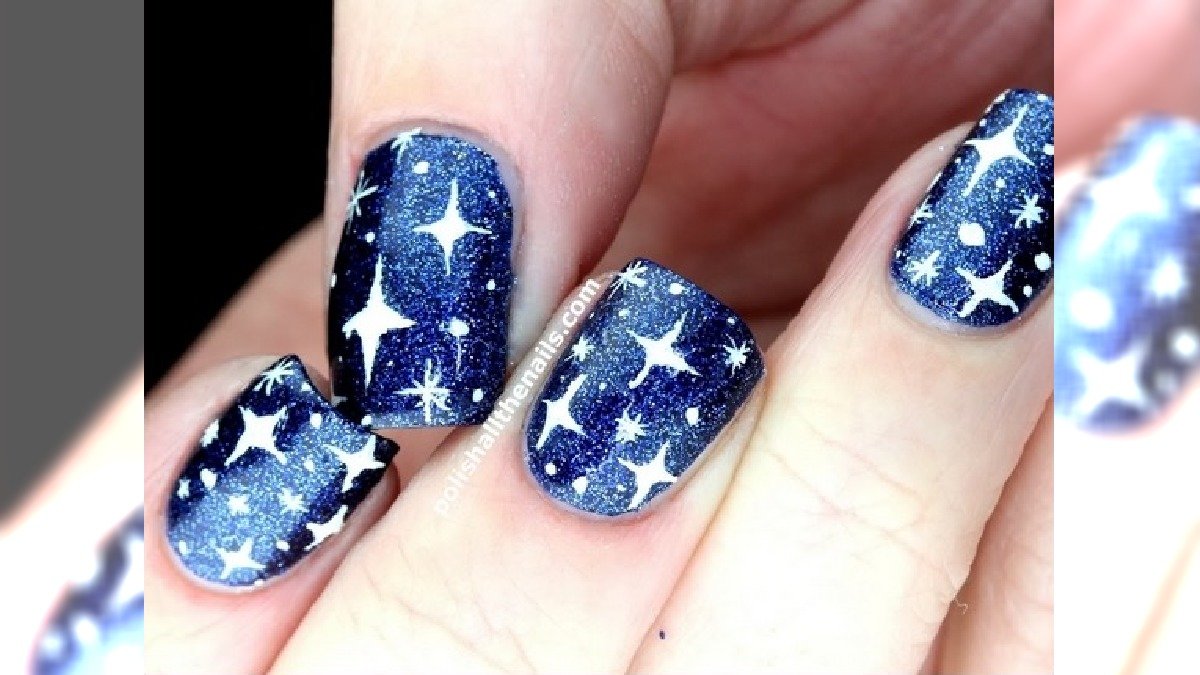 Night sky nails - niebiański manicure