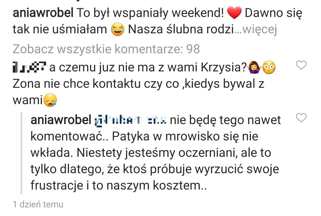Ania Wróbel, wpis na Instagramie