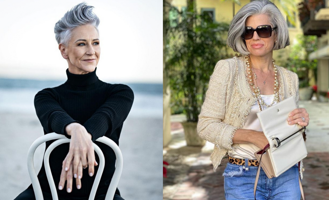Modne siwe krótkie fryzury dla kobiety dojrzałej