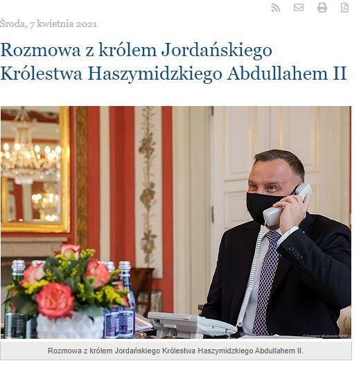 Prezydent Andrzej Duda rozmawiał z królem Jordanii przez ...