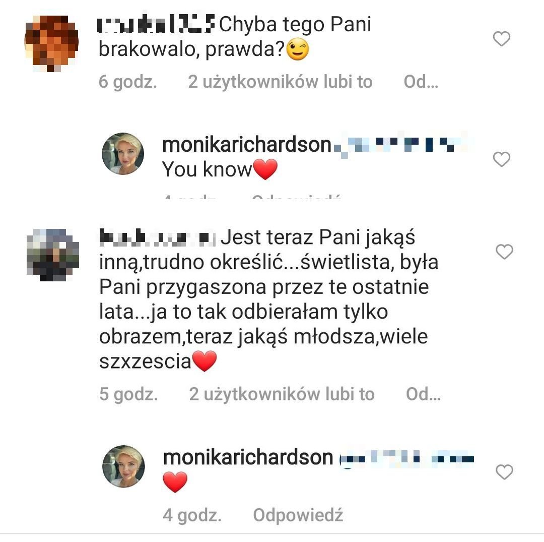 Monika Richardson, wpis na Instagramie