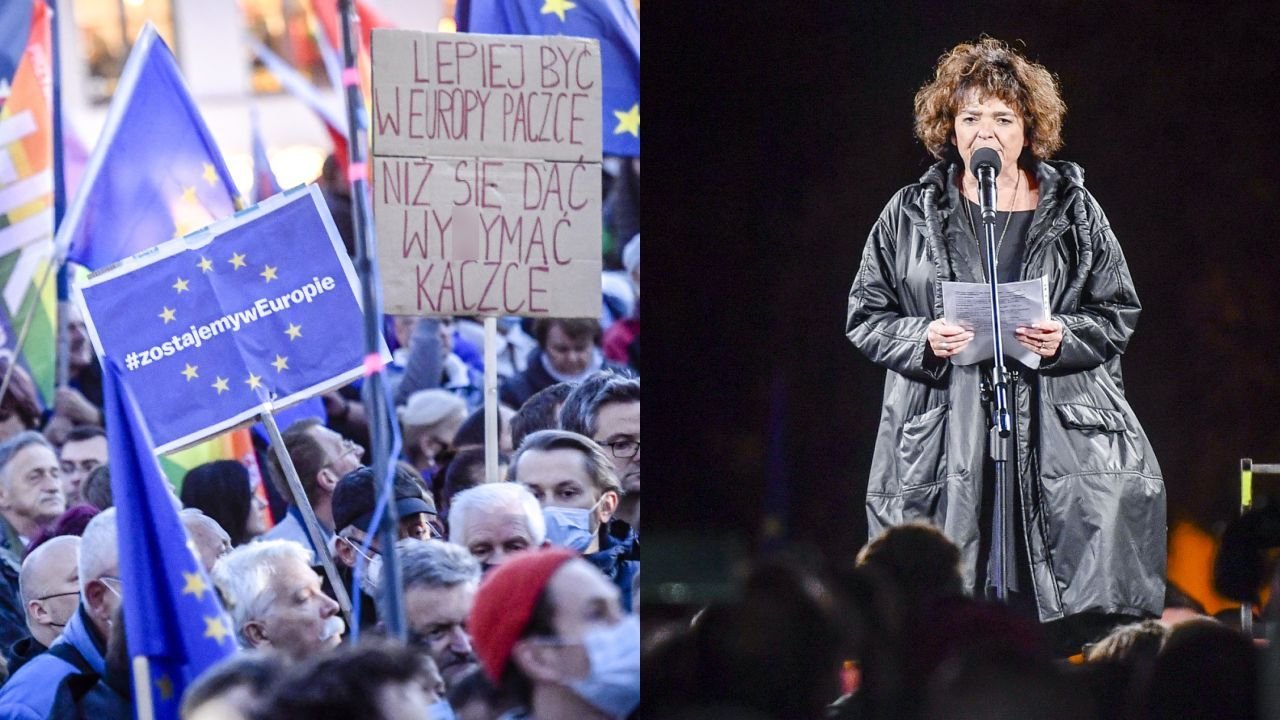 Katarzyna Grochola na proteście za pozostaniem w UE: PiS musi odejść. Ale nie wyborcy PiS-u