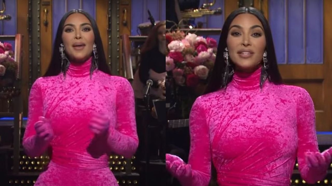 Kim Kardashian w "Saturday Night Live" w różowym kombinezonie. Żartowała z seks-taśmy! A gdy się odwróciła...