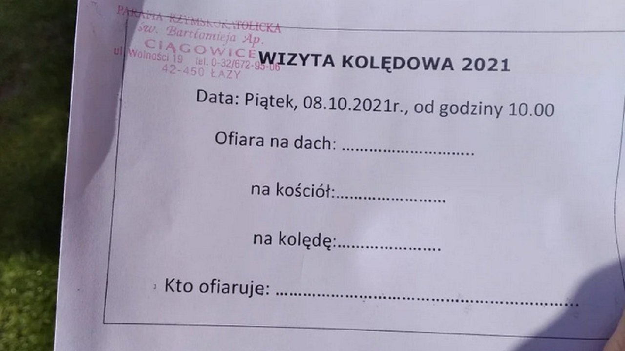 Skandaliczna kartka w parafii na Śląsku. Trzeba podpisać "dobrowolną" ofiarę