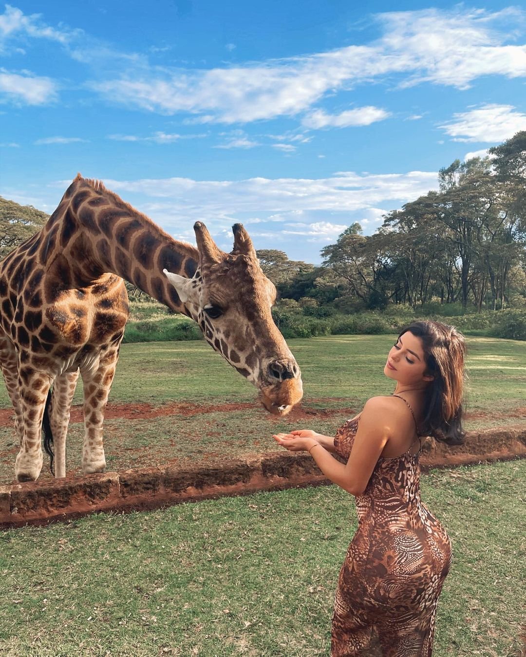 Demi Rose pozuje w zwiewnej sukience z żyrafą