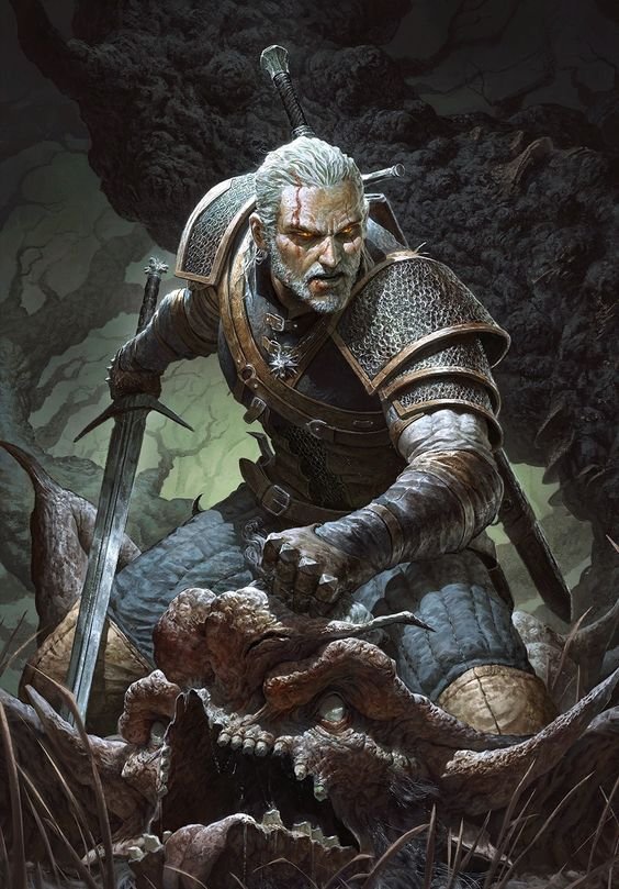 Geralt stoi w zbroi gotowy do walki