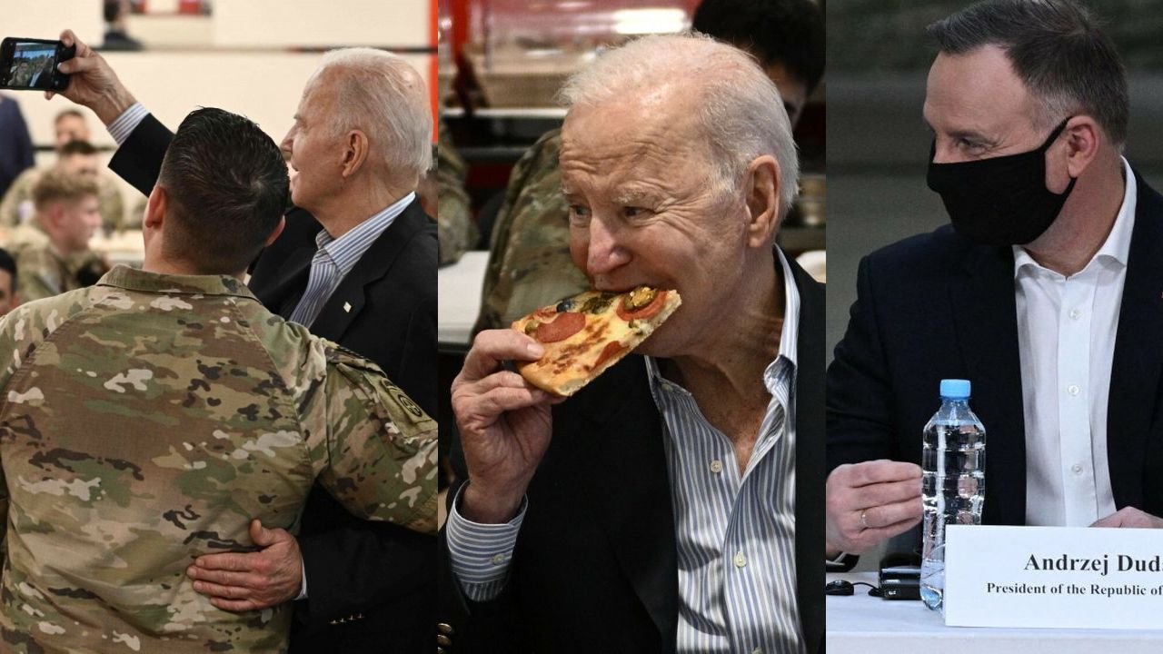 Joe Biden przyleciał do Polski! Spotkał się z amerykańskimi żołnierzami, zjadł pizzę, a Andrzeja Dudę złapał za rękę. Te zdjęcia przejdą do historii!