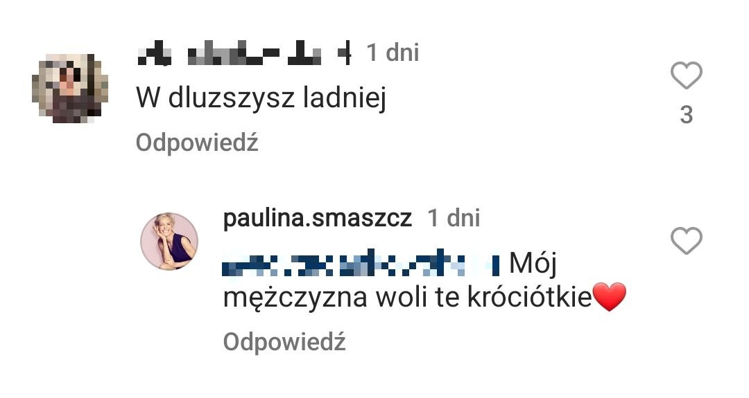 Paulina Smaszcz, komentarz na Instagramie