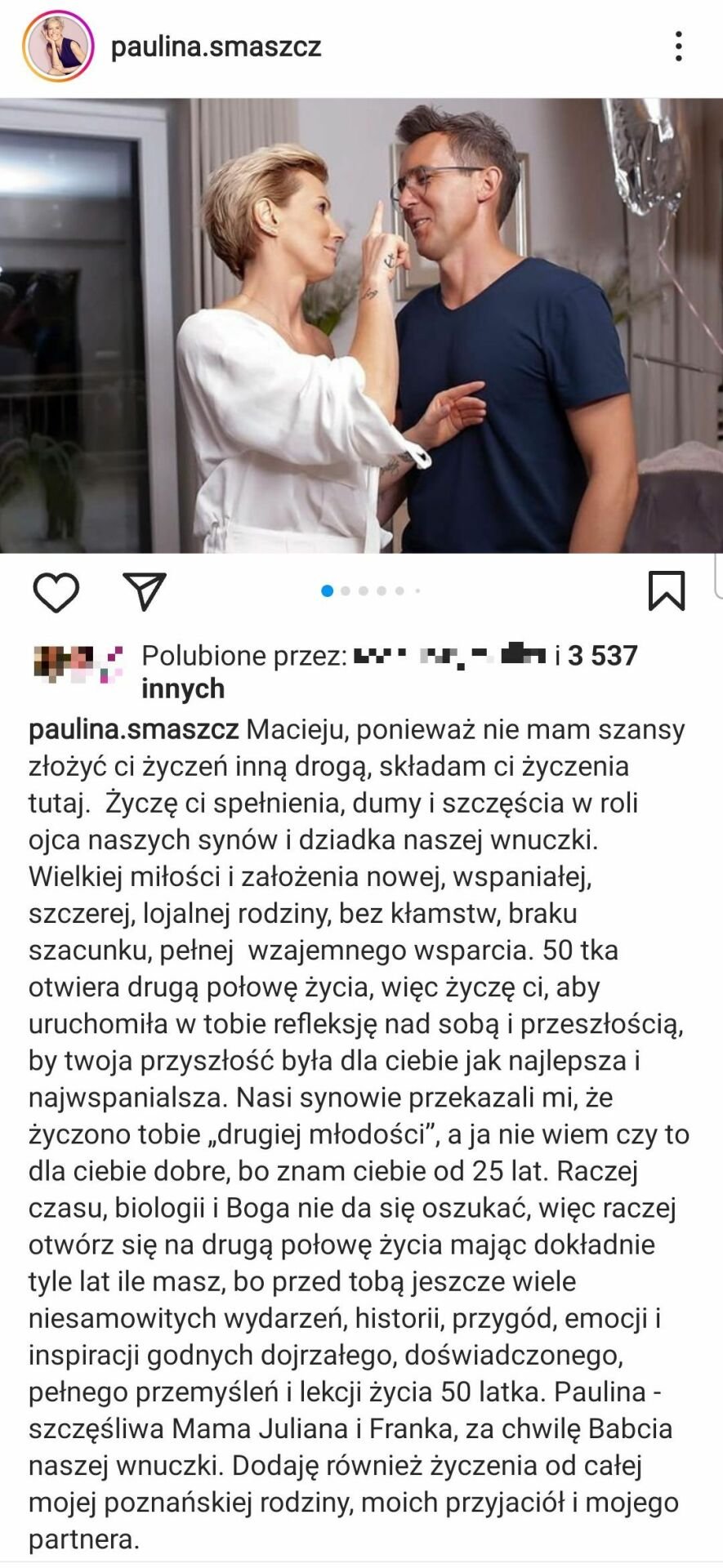 Paulina Smaszcz, życzenia dla Macieja Kurzajewskiego, Instagram