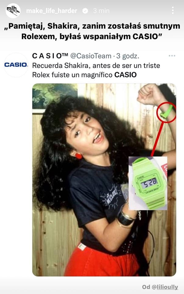 Shakira reklamuje zegarki Casio