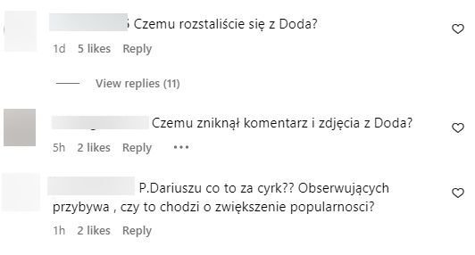 Doda, Dariusz Pachut, rozstanie, komentarze na Instagramie
