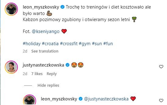 Justyna Steczkowska komentarz na Instagramie Leona Myszkowskiego