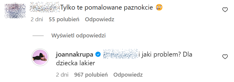 Joanna Krupa, komentarz na Instagramie w sprawie malowania paznokci