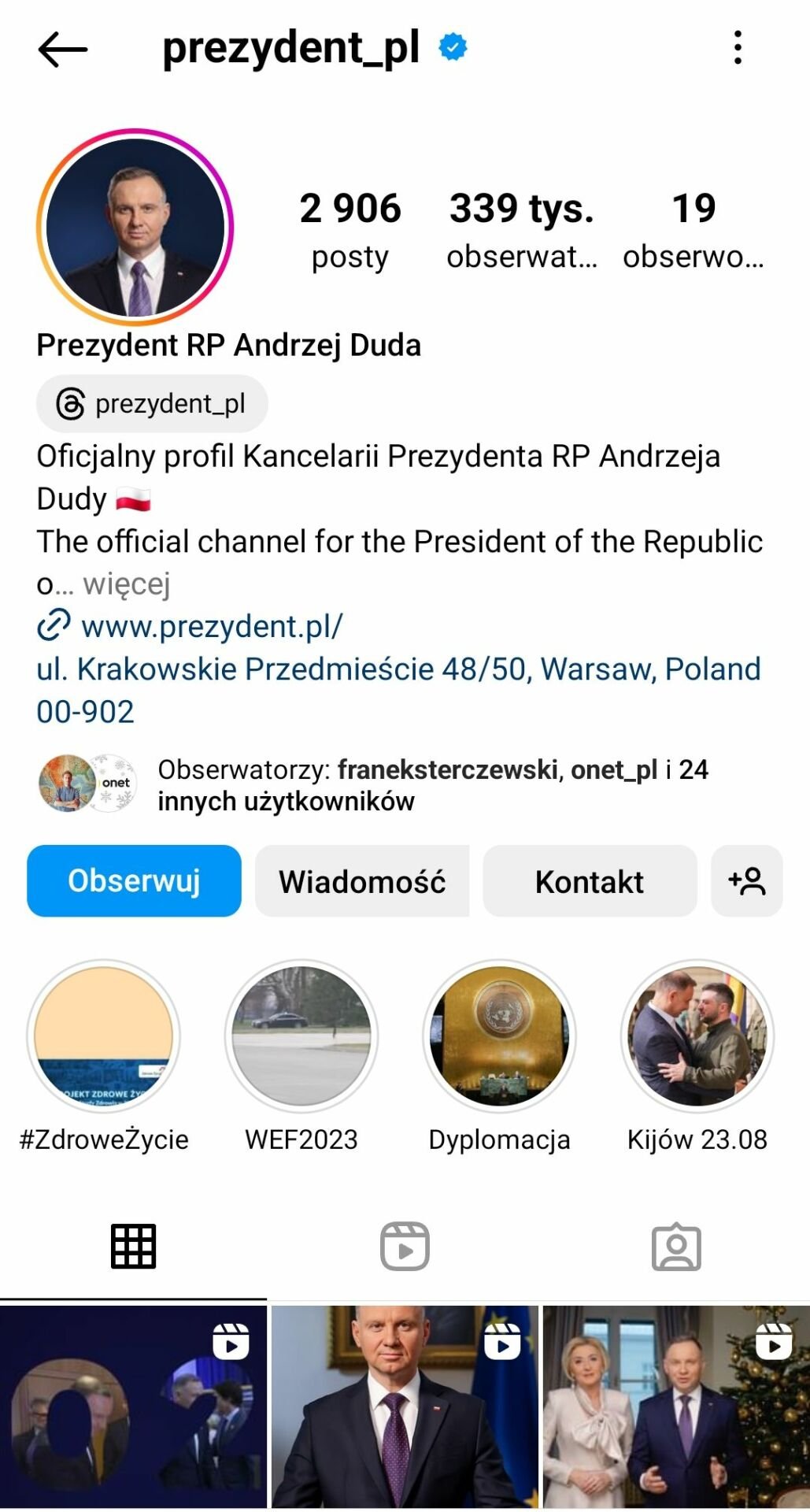 Andrzej Duda, Instagram oficjalny