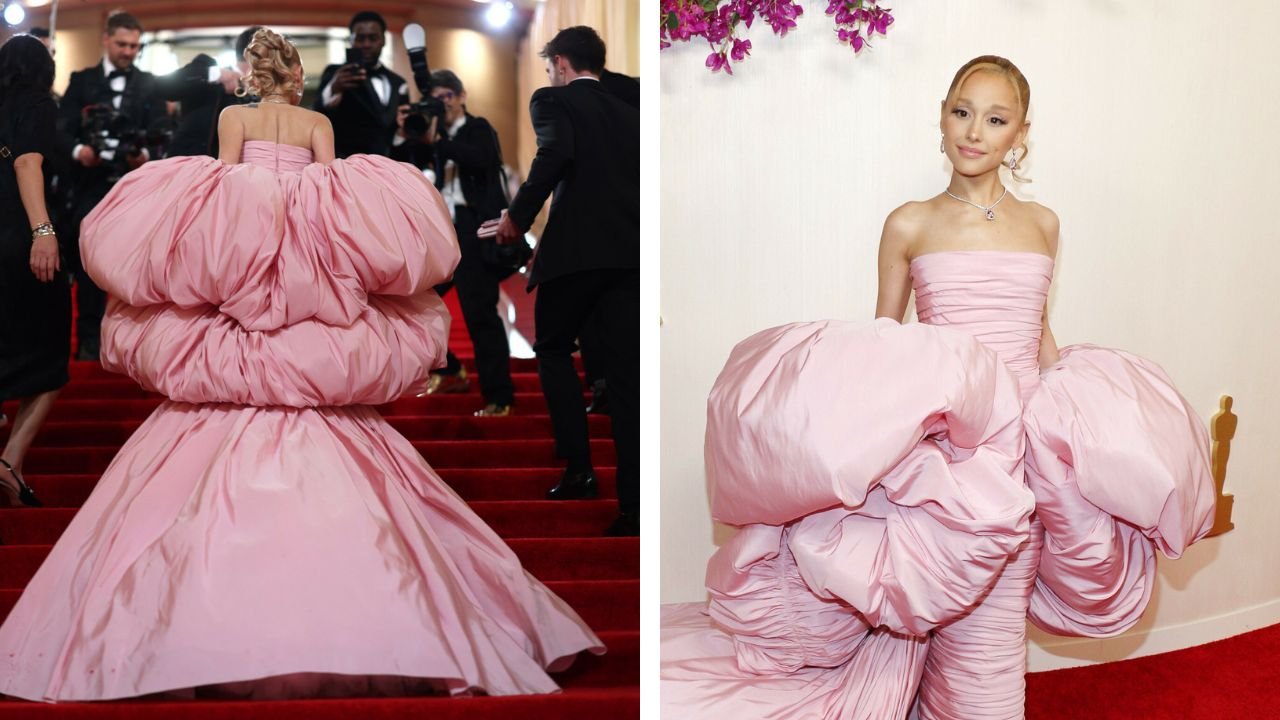 Oscary 2024: Ariana Grande przyszła w wielkiej różowej kołdrze? Internet komentuje memami