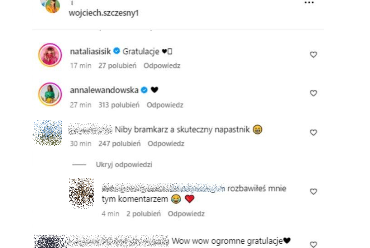 Screen komentarzy z profilu Mariny Szczęsnej