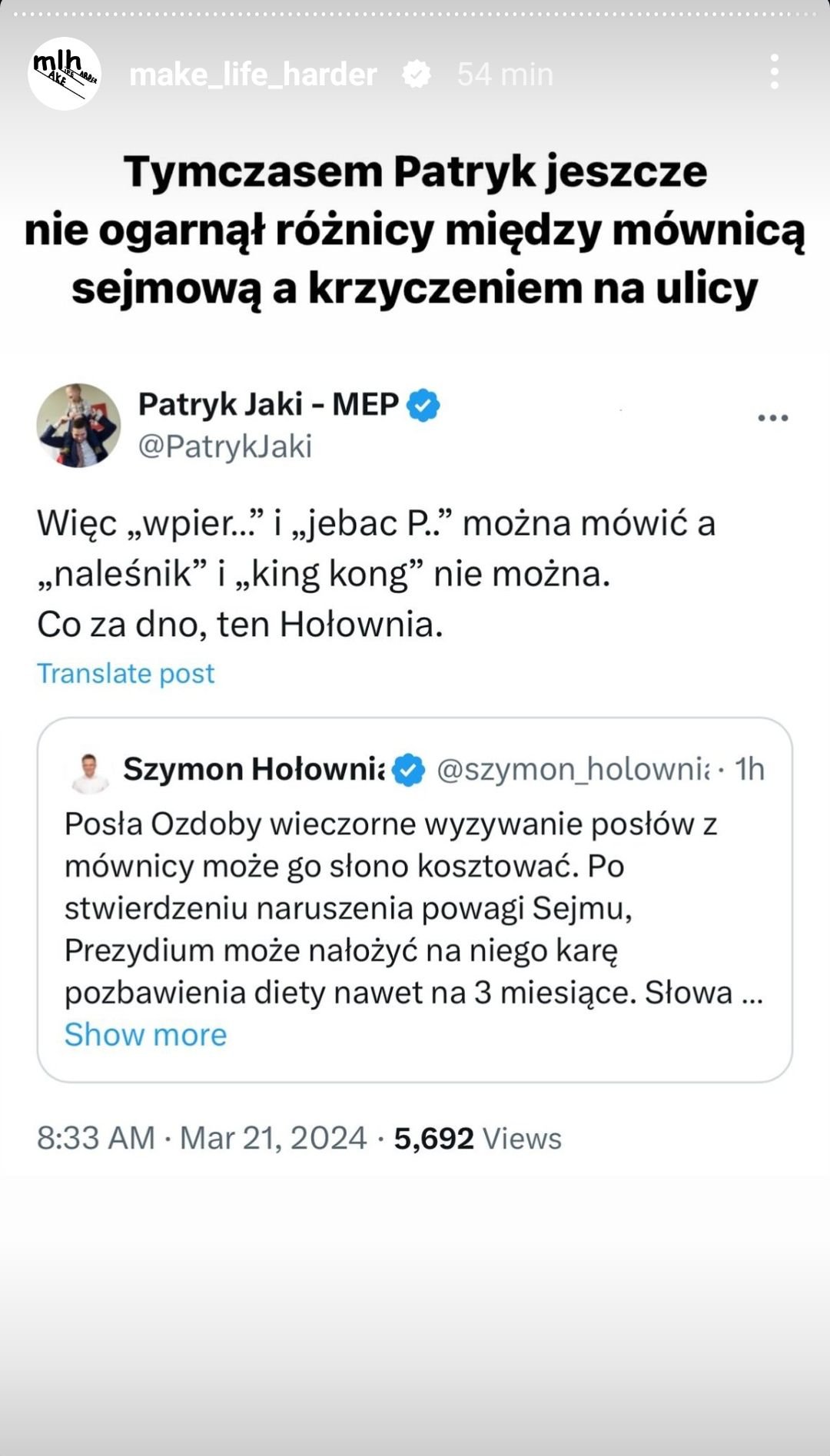 Michal Marszał komentuje wpis Patryka Jakiego