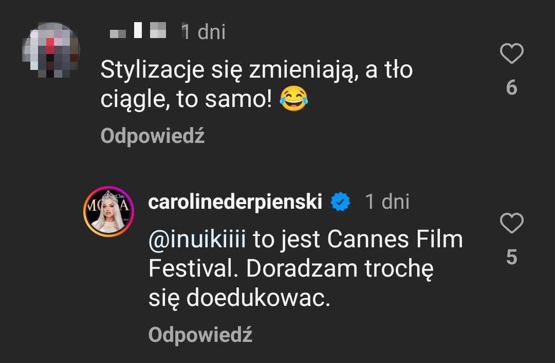 screen komentarzy Caroline Derpieński